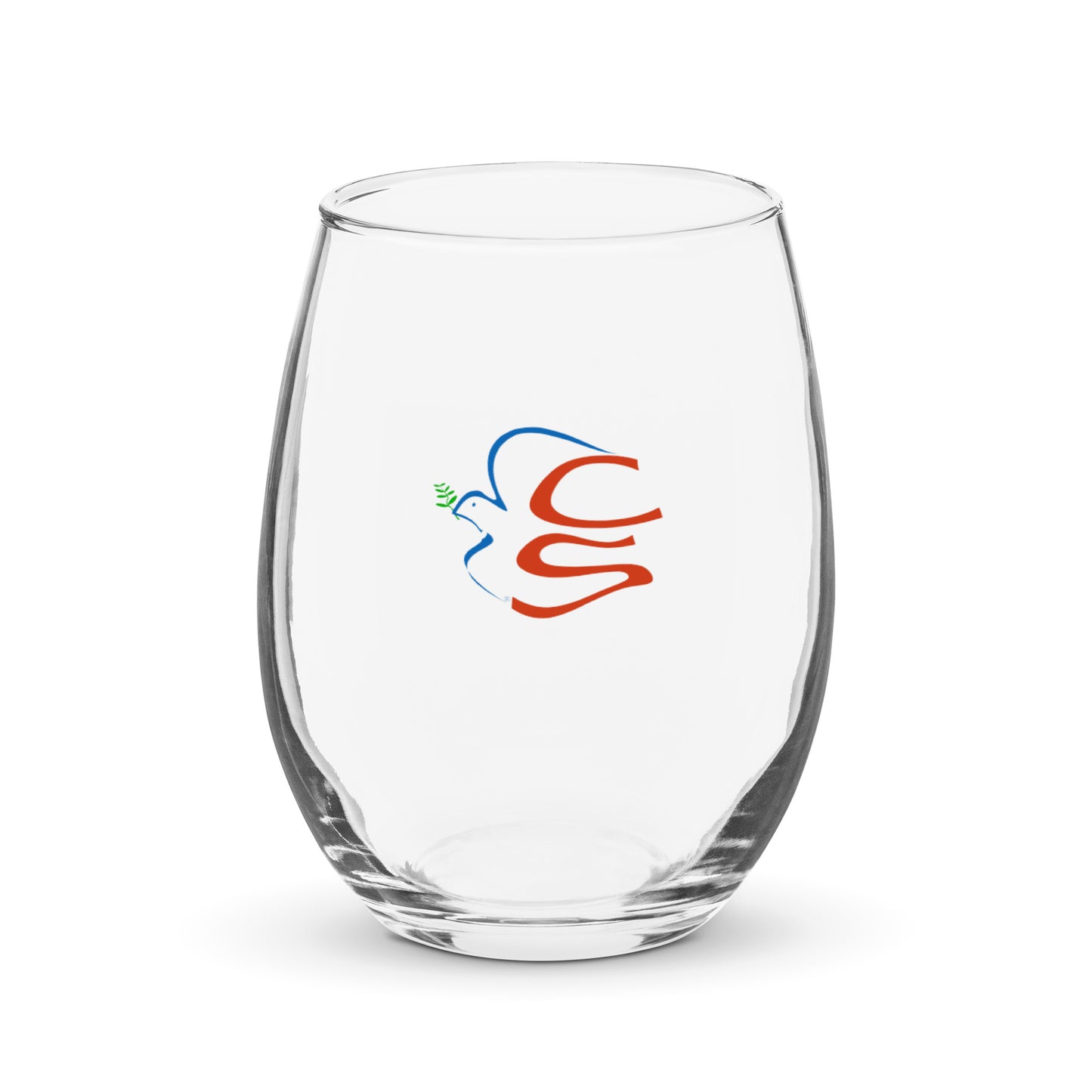 Stemless wine glass with Cabela and Schmitt logo