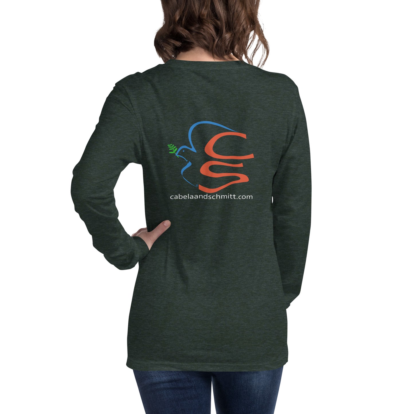 Cabela and Schmitt logo and URL Unisex Long Sleeve Tee Version 2