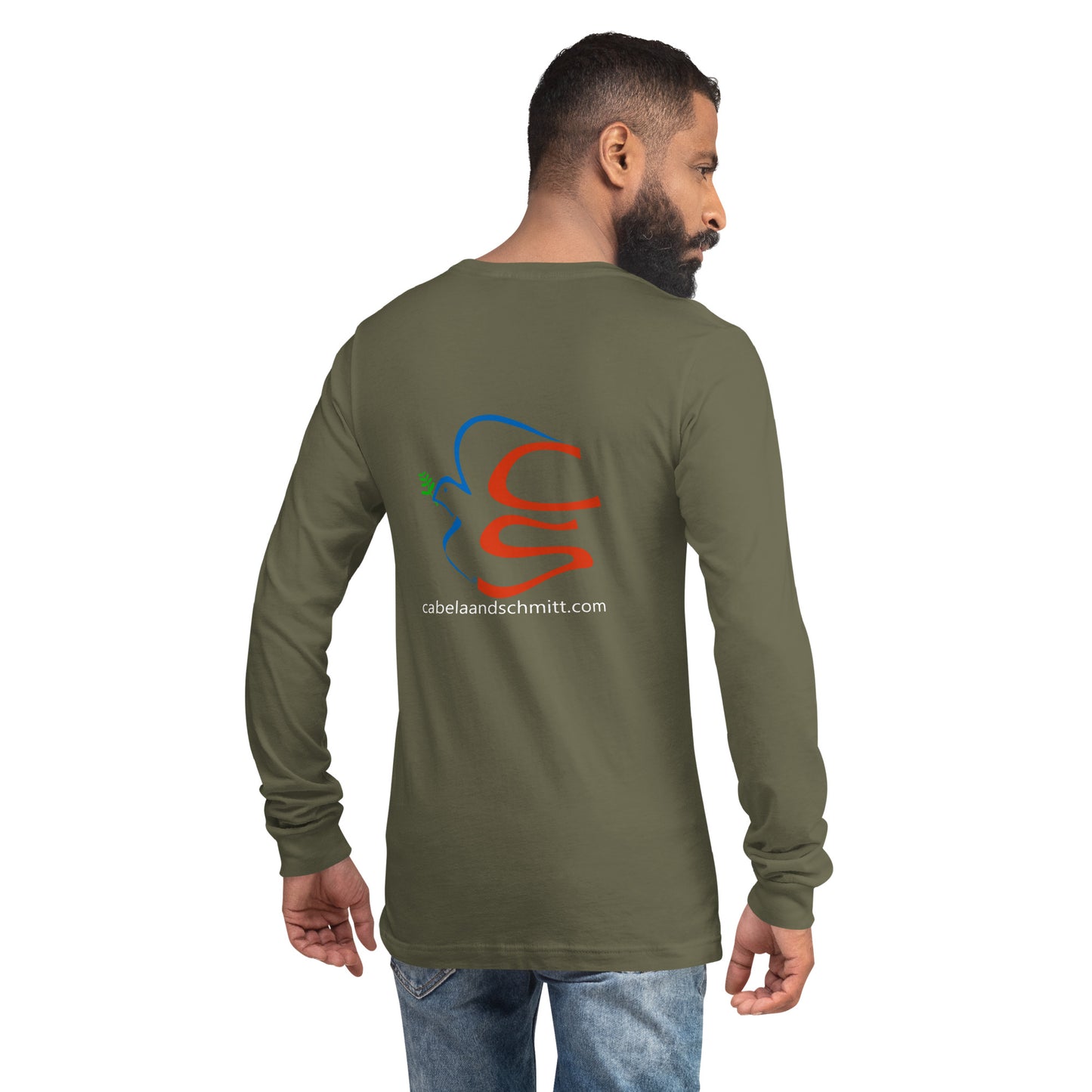 Cabela and Schmitt logo and URL Unisex Long Sleeve Tee