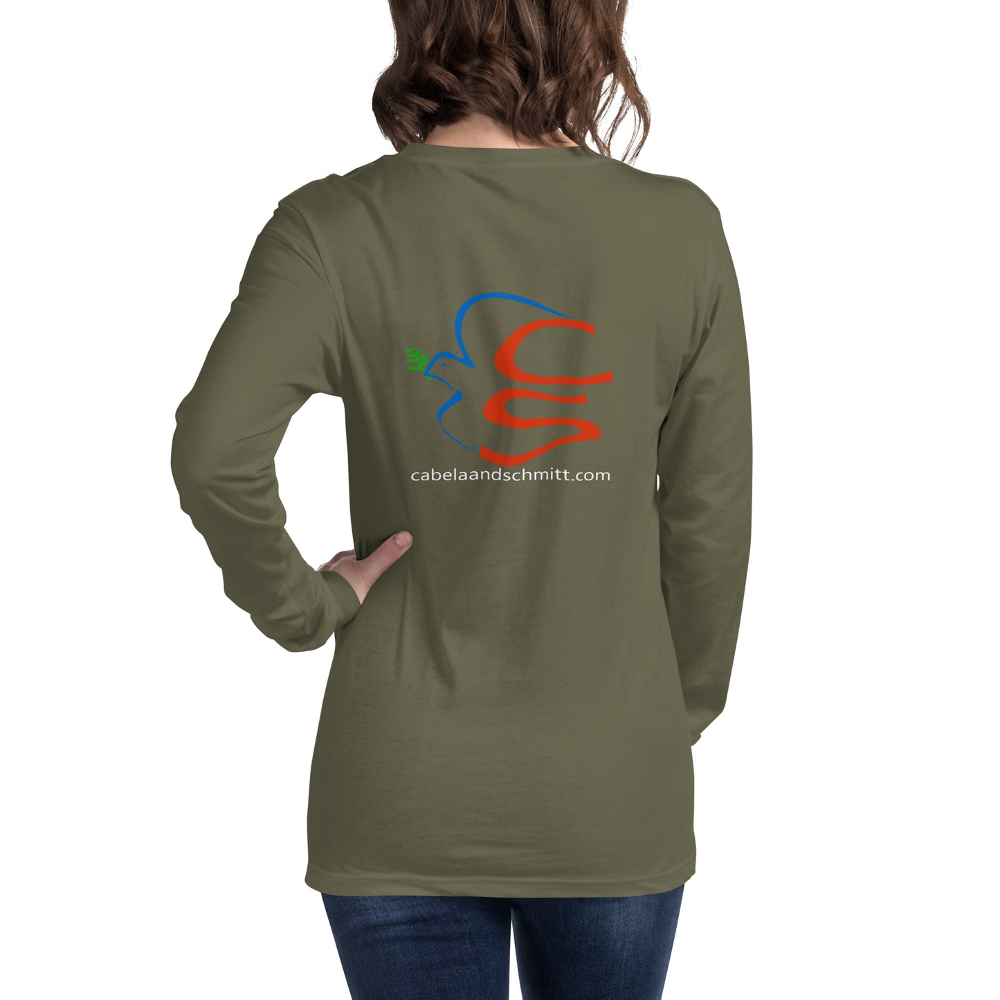 Cabela and Schmitt logo and URL Unisex Long Sleeve Tee Version 2